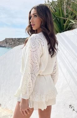 Mousseline Blouse Embroidery Ecru -Kleding Promotie Winkel Mousseline Embroidery Co ord Ecru 5 586x900 2