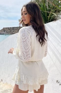 Mousseline Blouse Embroidery Ecru -Kleding Promotie Winkel Mousseline Embroidery Co ord Ecru 6 586x900 2