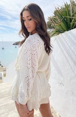 Mousseline Blouse Embroidery Ecru -Kleding Promotie Winkel Mousseline Embroidery Co ord Ecru 7 586x900 2