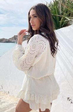 Mousseline Blouse Embroidery Ecru -Kleding Promotie Winkel Mousseline Embroidery Co ord Ecru 9 586x900 1