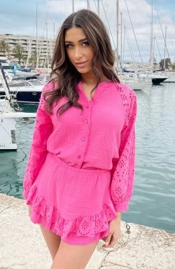 Mousseline Embroidery Co-ord Fuchsia -Kleding Promotie Winkel Mousseline Embroidery Co ord Fuchsia 5 586x900 1