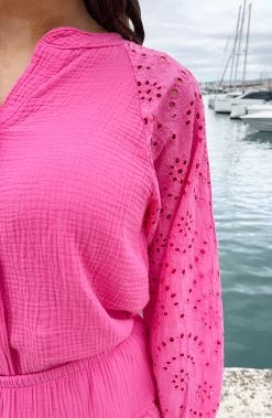 Mousseline Embroidery Co-ord Fuchsia -Kleding Promotie Winkel Mousseline Embroidery Co ord Fuchsia 6 586x900 1