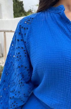 Mousseline Embroidery Co-ord Kobalt -Kleding Promotie Winkel Mousseline Embroidery Co ord Kobalt 7 586x900 1