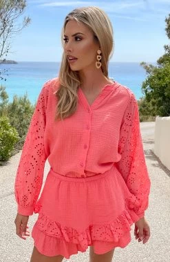 Mousseline Blouse Embroidery Koraal