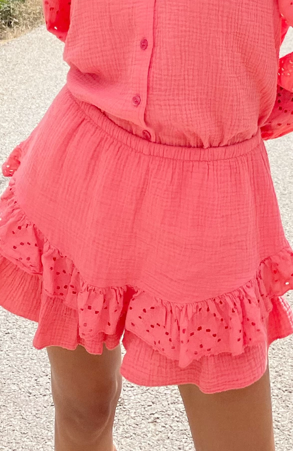 Mousseline Embroidery Co-ord Koraal 9 Mousseline Embroidery Co-ord Koraal - Afbeelding 7