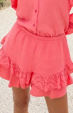 Mousseline Skort Embroidery Koraal