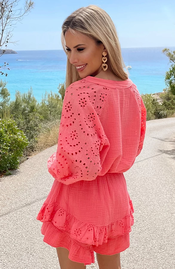 Mousseline Embroidery Co-ord Koraal 8 Mousseline Embroidery Co-ord Koraal - Afbeelding 6