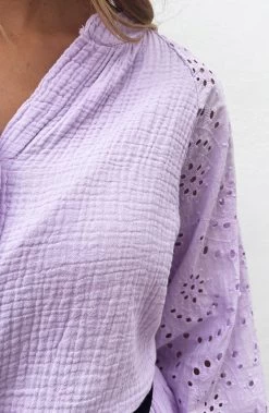 Mousseline Blouse Embroidery Lila -Kleding Promotie Winkel Mousseline Embroidery Co ord Lila 2 586x900 1