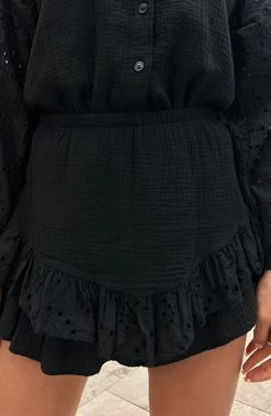 Mousseline Skort Embroidery Zwart