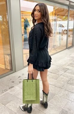 Mousseline Skort Embroidery Zwart -Kleding Promotie Winkel Mousseline Embroidery Co ord Zwart 2 586x900 3