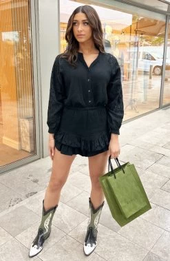 Mousseline Skort Embroidery Zwart -Kleding Promotie Winkel Mousseline Embroidery Co ord Zwart 4 586x900 3