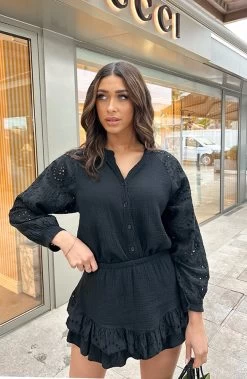 Mousseline Embroidery Co-ord Zwart -Kleding Promotie Winkel Mousseline Embroidery Co ord Zwart 5 586x900 1