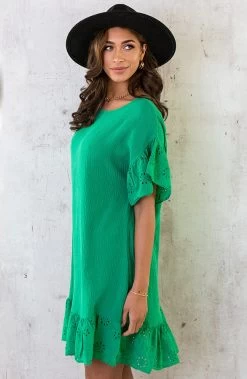 Mousseline Embroidery Oversized Jurk Bright Green 12 Mousseline Embroidery Oversized Jurk Bright Green -Kleding Promotie Winkel Mousseline Embroidery Oversized Jurk Bright Green 1 586x900 1