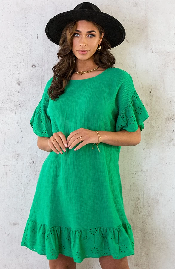 Mousseline Embroidery Oversized Jurk Bright Green 3 Mousseline Embroidery Oversized Jurk Bright Green