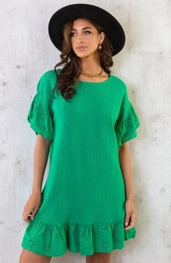 Mousseline Embroidery Oversized Jurk Bright Green 11 Mousseline Embroidery Oversized Jurk Bright Green -Kleding Promotie Winkel Mousseline Embroidery Oversized Jurk Bright Green 3 586x900 1