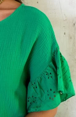 Mousseline Embroidery Oversized Jurk Bright Green 15 Mousseline Embroidery Oversized Jurk Bright Green -Kleding Promotie Winkel Mousseline Embroidery Oversized Jurk Bright Green 586x900 1