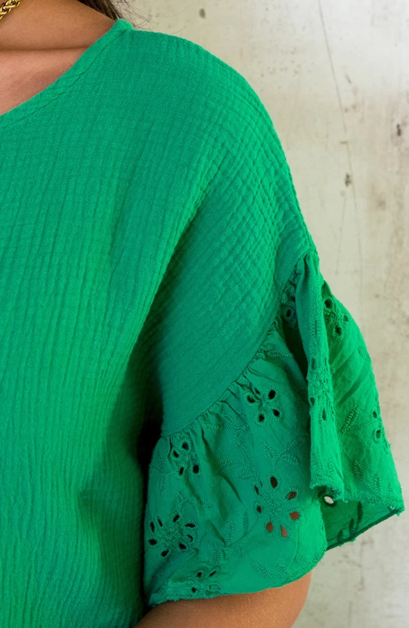 Mousseline Embroidery Oversized Jurk Bright Green 9 Mousseline Embroidery Oversized Jurk Bright Green - Afbeelding 7