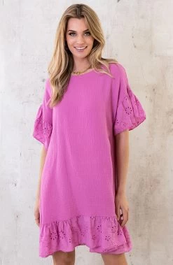 Musthave Deal Mousseline Embroidery Oversized Jurk -Kleding Promotie Winkel Mousseline Embroidery Oversized Jurk Roze 5 586x900 2