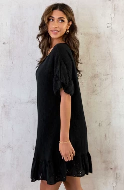 Mousseline Embroidery Oversized Jurk Zwart -Kleding Promotie Winkel Mousseline Embroidery Oversized Jurk Zwart 6 586x900 1