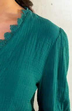 Mousseline Kanten Blouse Smaragd -Kleding Promotie Winkel Mousseline Kanten Blouse Smaragd 1 586x900 1