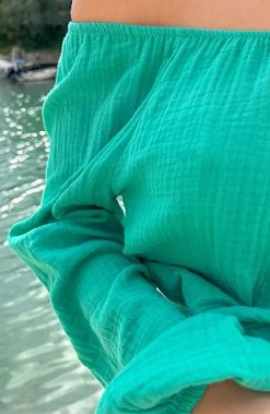 Mousseline Off-Shoulder Top Green -Kleding Promotie Winkel Mousseline Off Shoulder Top Green close 586x900 1