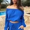 Mousseline Off-Shoulder Top Kobalt -Kleding Promotie Winkel Mousseline Off Shoulder Top Kobalt 1 586x900 1