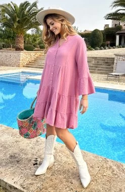 Mousseline Oversized Tuniek Dust Roze -Kleding Promotie Winkel Mousseline Oversized Tuniek Dust Roze 3 586x900 1