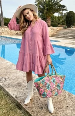 Mousseline Oversized Tuniek Dust Roze -Kleding Promotie Winkel Mousseline Oversized Tuniek Dust Roze 4 586x900 1
