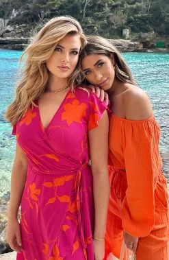 Mousseline Off-Shoulder Top Dark Orange -Kleding Promotie Winkel Mousseline Pants Dark Orange 3 586x900 1