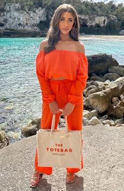 Mousseline Off-Shoulder Top Dark Orange -Kleding Promotie Winkel Mousseline Pants Dark Orange 4 586x900 1