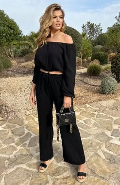 Mousseline Off-Shoulder Top Zwart -Kleding Promotie Winkel Mousseline Pants Zwart 4 586x900 1