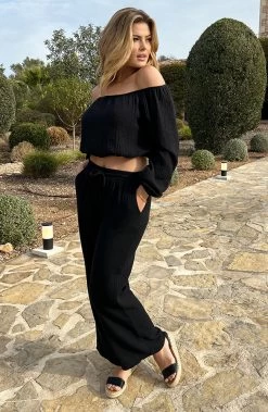 Plateau Sandalen Dames Zwart 19 Plateau Sandalen Dames Zwart -Kleding Promotie Winkel Mousseline Pants Zwart 6 586x900 2