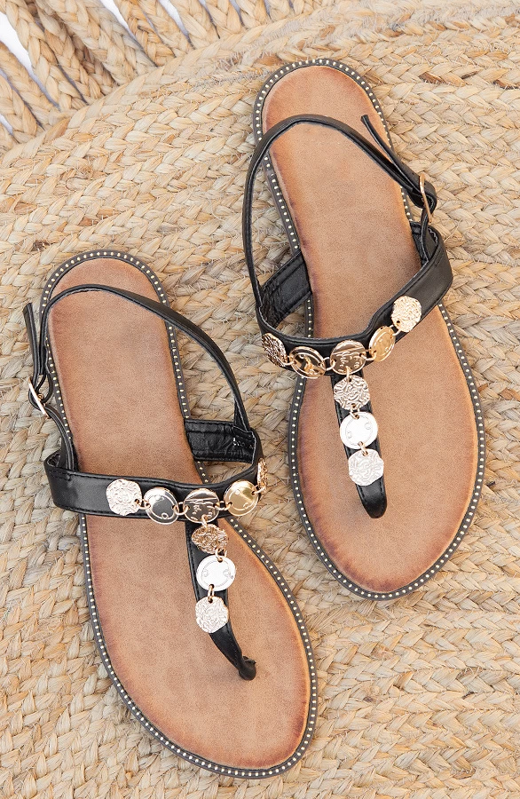 Muntjes Sandalen Zwart 3 Muntjes Sandalen Zwart