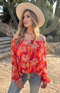 Off Shoulder Blouse Tropical Oranje