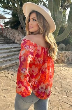 Off Shoulder Blouse Tropical Oranje -Kleding Promotie Winkel Off Shoulder Blouse Tropical Oranje 6 1 586x900 1