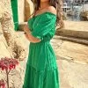 Offshoulder Laagjes Jurk Bright Green -Kleding Promotie Winkel Off Shoulder Laagjes Jurk Bright Green 4 1 586x900 1