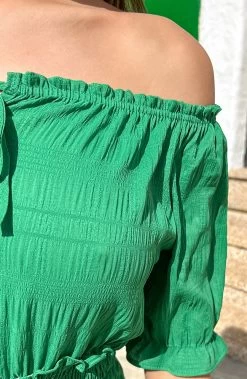 Offshoulder Laagjes Jurk Bright Green -Kleding Promotie Winkel Off Shoulder Laagjes Jurk Bright Green close 1 586x900 1