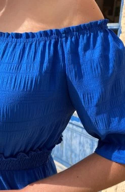 Offshoulder Laagjes Jurk Kobalt -Kleding Promotie Winkel Off Shoulder Laagjes Jurk Kobalt close 586x900 1