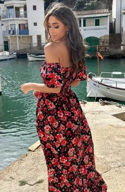 Off Shoulder Rozen Jurk