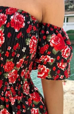 Off Shoulder Rozen Jurk -Kleding Promotie Winkel Off Shoulder Rozen Jurk close 586x900 1