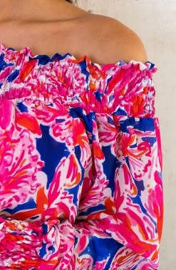 Off Shoulder Top Bloemen Roze Kobalt -Kleding Promotie Winkel Off Shoulder Top Bloemen Roze Kobalt 586x900 1