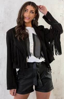 Metallic Top 2.0 Black 36 Metallic Top 2.0 Black -Kleding Promotie Winkel Oversized Fringe Jacket Zwart 3 586x900 1