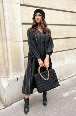 Oversized Jurk Golden Stripes Zwart