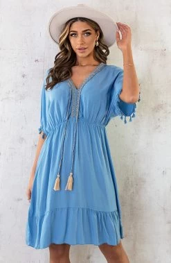 Musthave Deal Oversized Jurk Gouden Detail -Kleding Promotie Winkel Oversized Jurk Gouden Detail Jeansblauw 5 586x900 1