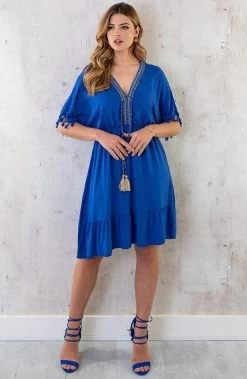 Oversized Jurk Gouden Detail Kobalt -Kleding Promotie Winkel Oversized Jurk Gouden Detail Kobalt 2 586x900 1