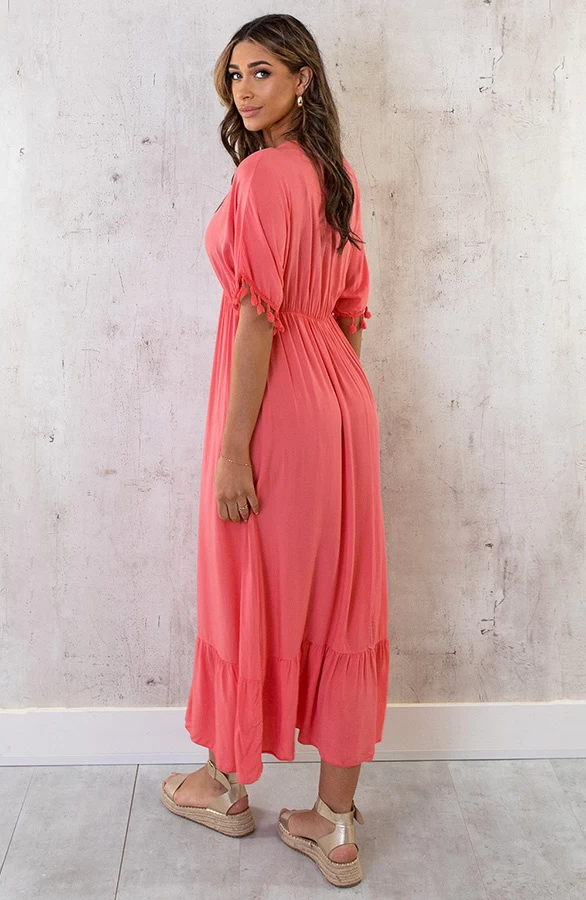 Oversized Jurk Gouden Detail Maxi Koraal 7 Oversized Jurk Gouden Detail Maxi Koraal - Afbeelding 5