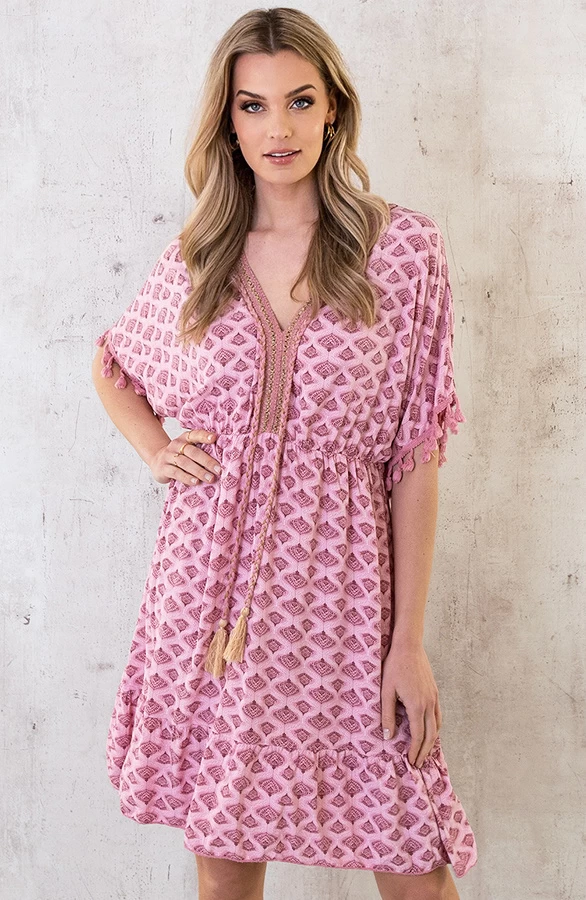 Oversized Jurk Gouden Detail Print Dust Roze 4 Oversized Jurk Gouden Detail Print Dust Roze - Afbeelding 2