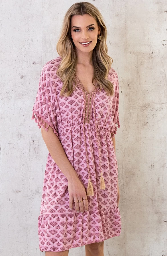 Oversized Jurk Gouden Detail Print Dust Roze 3 Oversized Jurk Gouden Detail Print Dust Roze