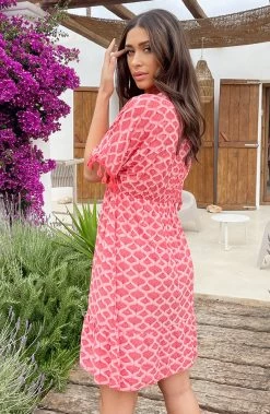 Oversized Jurk Gouden Detail Print Koraal -Kleding Promotie Winkel Oversized Jurk Gouden Detail Print Koraal 4 586x900 1