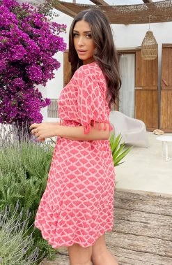 Oversized Jurk Gouden Detail Print Koraal -Kleding Promotie Winkel Oversized Jurk Gouden Detail Print Koraal 5 586x900 1